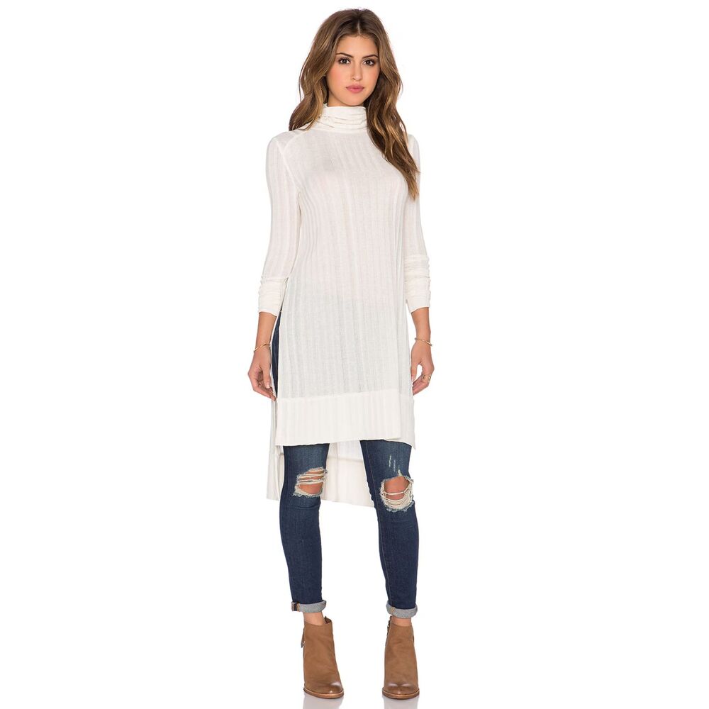 FREE PEOPLE | WE THE FREE Cream Espresso Rib Top Long Sleeve High Low Dress L